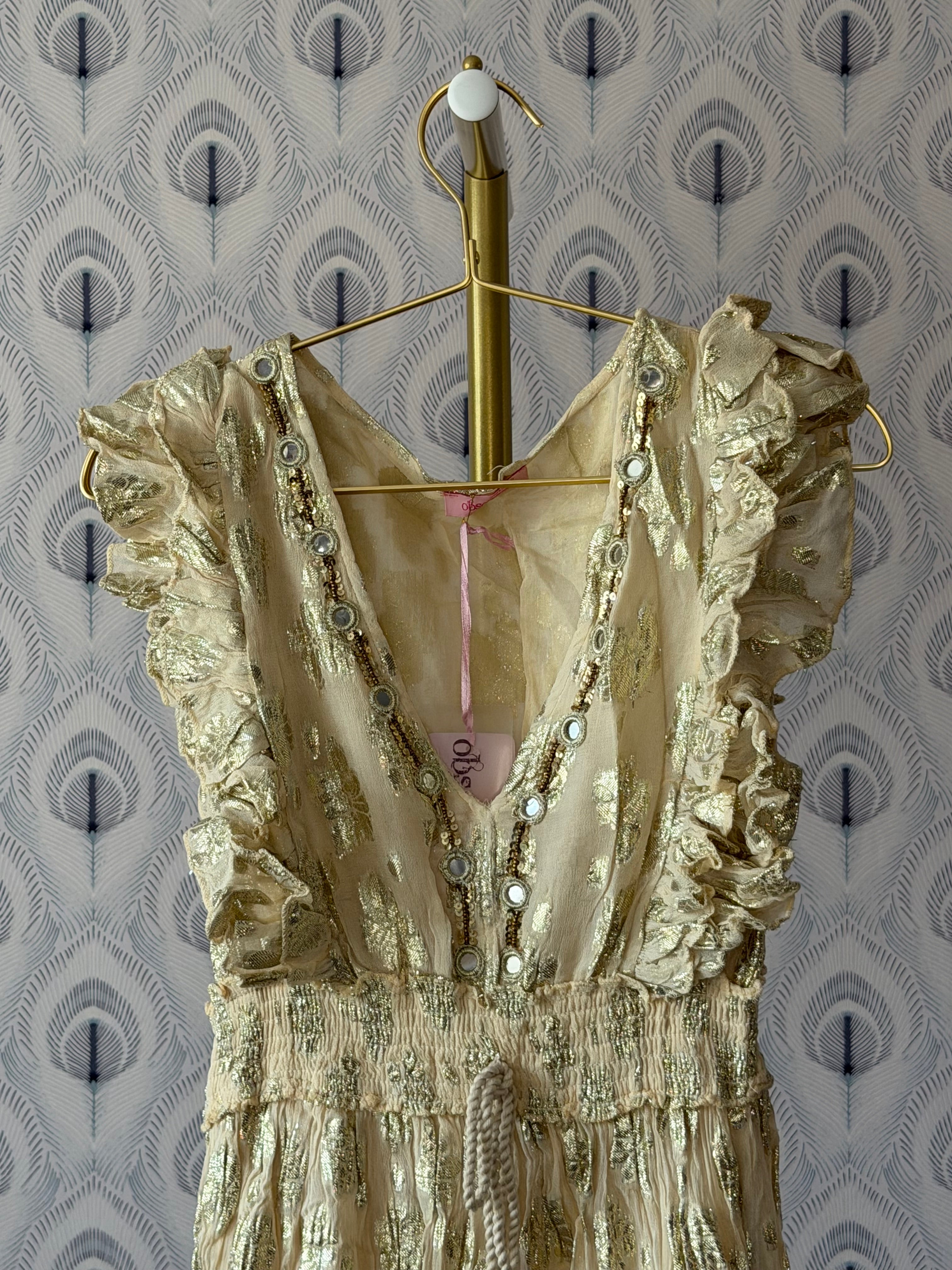 MILANO Dip-dyed/Ombré Ruffle Shoulder Maxi Dress(08): Beige