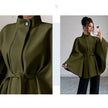 Batwing Cape Jacket with High Neck and Tie-Waist: Burgundy