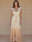 MILANO Dip-dyed/Ombré Ruffle Shoulder Maxi Dress(08): Beige