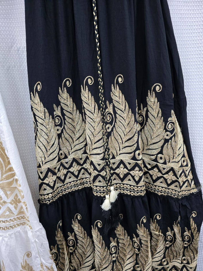 Cotton Paisley Print Maxi Dress: Black