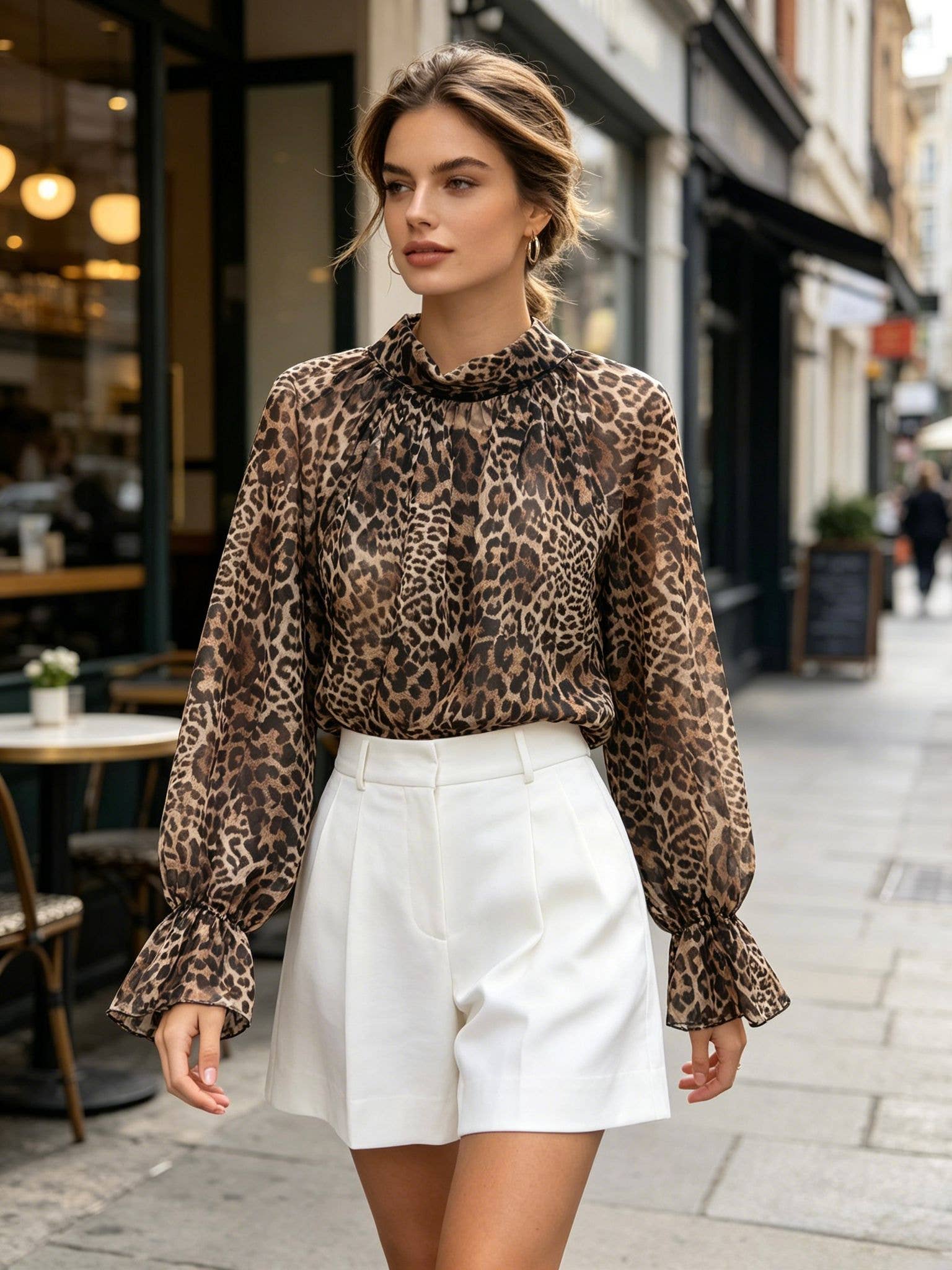 Printed Animal Tie Back Blouses: Brown leopard