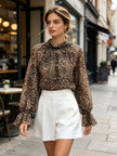 Printed Animal Tie Back Blouses: Brown leopard