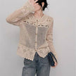 Elegant Beige Guipure Lace Button-Up Cardigan