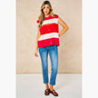 Heart Buttons Striped Sleeveless Vest in Red: One-size (UK 8-18)