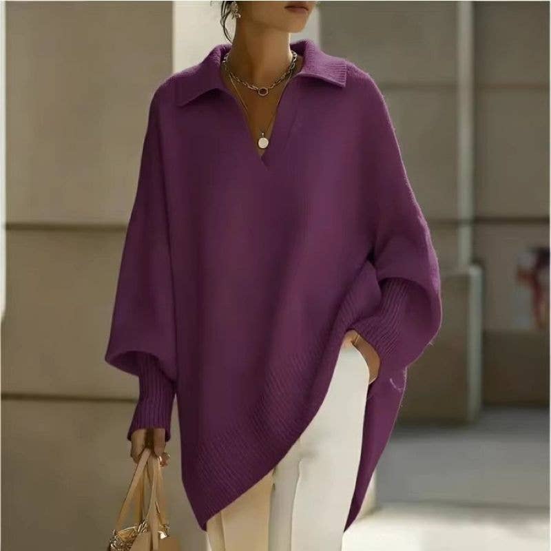 Dolman Sleeve Knit Polo Jumper: Burgundy