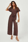 Leopard Print Wrap Top Jumpsuit In Rusty: Rusty / S