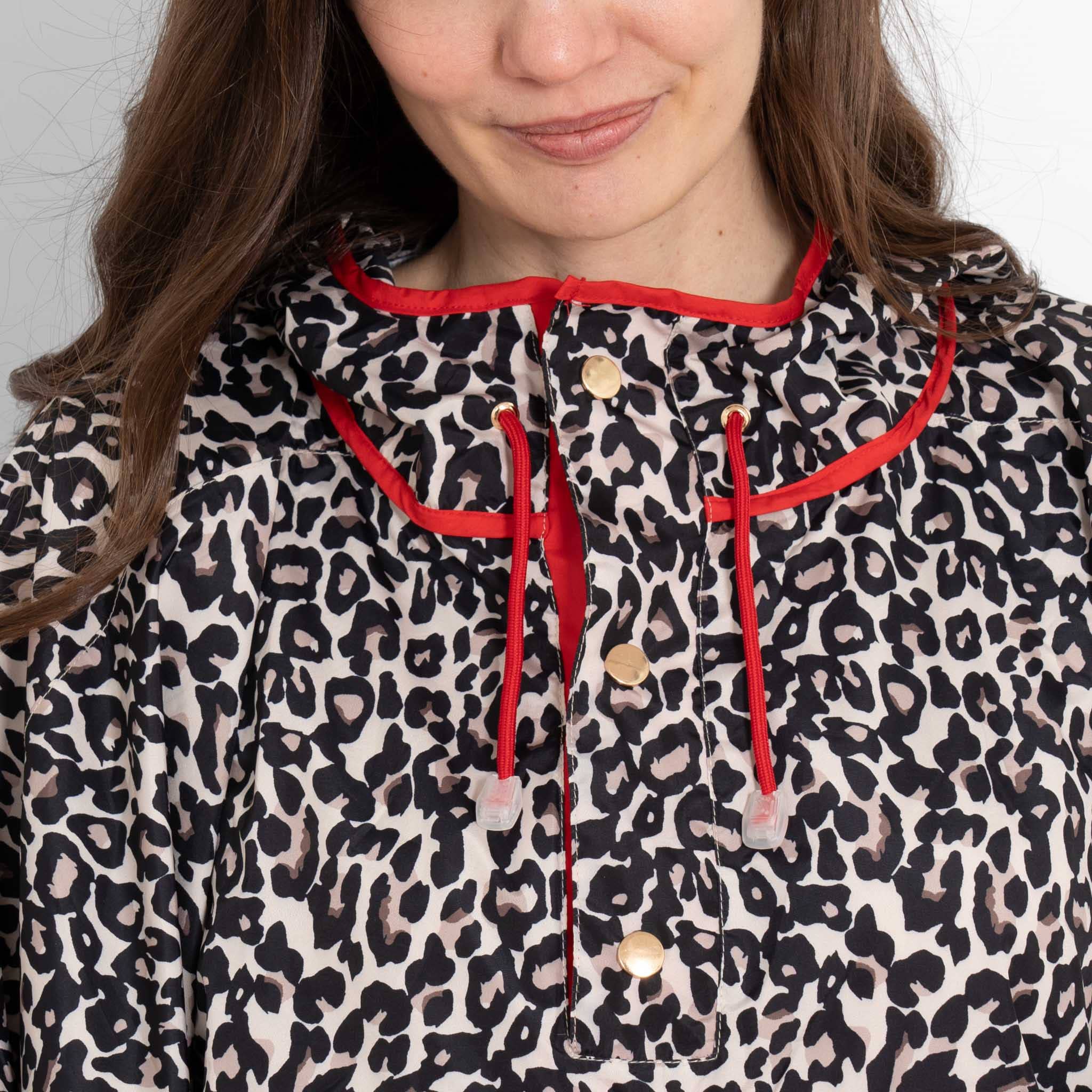 Aspen Waterproof Rain Poncho - Cream/Red, Leopard Print: One-size (UK 8-22)