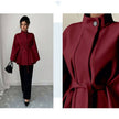 Batwing Cape Jacket with High Neck and Tie-Waist: Burgundy