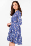 Alison Tiered Mini Dress - Blue, Spotted Daisy: Small (8-10)