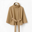 Structured Funnel Neck Belted Cape Jacket: Chocolate