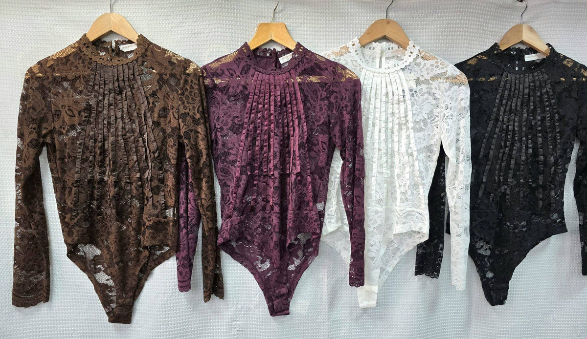 Lace Mesh Bodysuit: Maroon/Dark Red