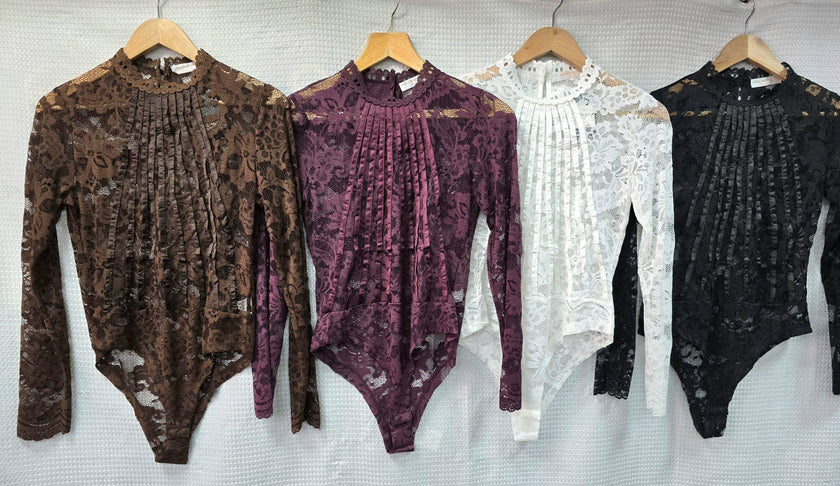 Lace Mesh Bodysuit: Maroon/Dark Red