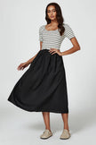 Short Sleeve Black Stripe Midi Dress In White: White / S