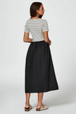 Short Sleeve Black Stripe Midi Dress In White: White / S