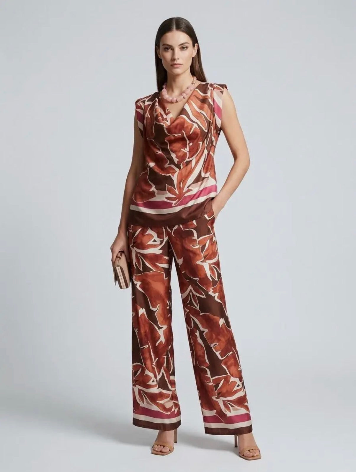 Botanical print Palazzo coordinate : Burgandy