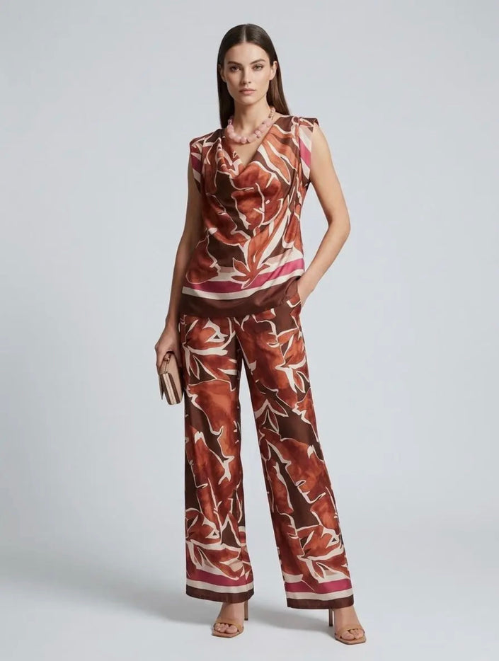 Botanical print Palazzo coordinate : Burgandy