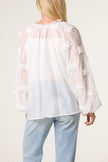 Ruffle Tie Flower Cotton Blouse