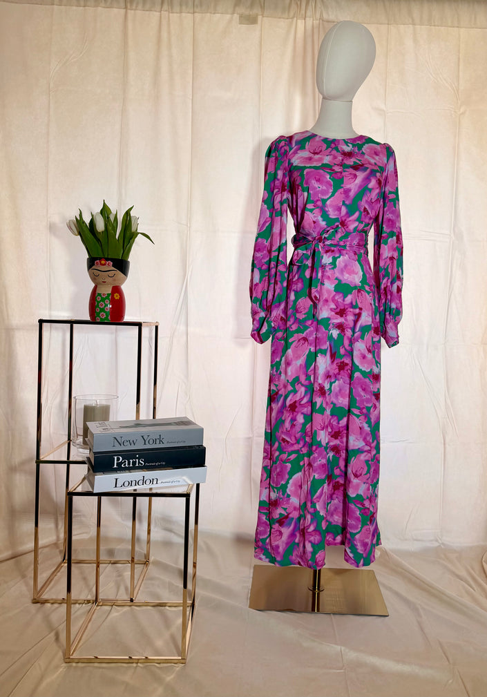 Pink Flower Midi Dress