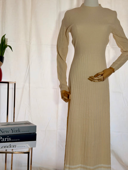 Soft Knit Colour Block Beige Jumper Dress
