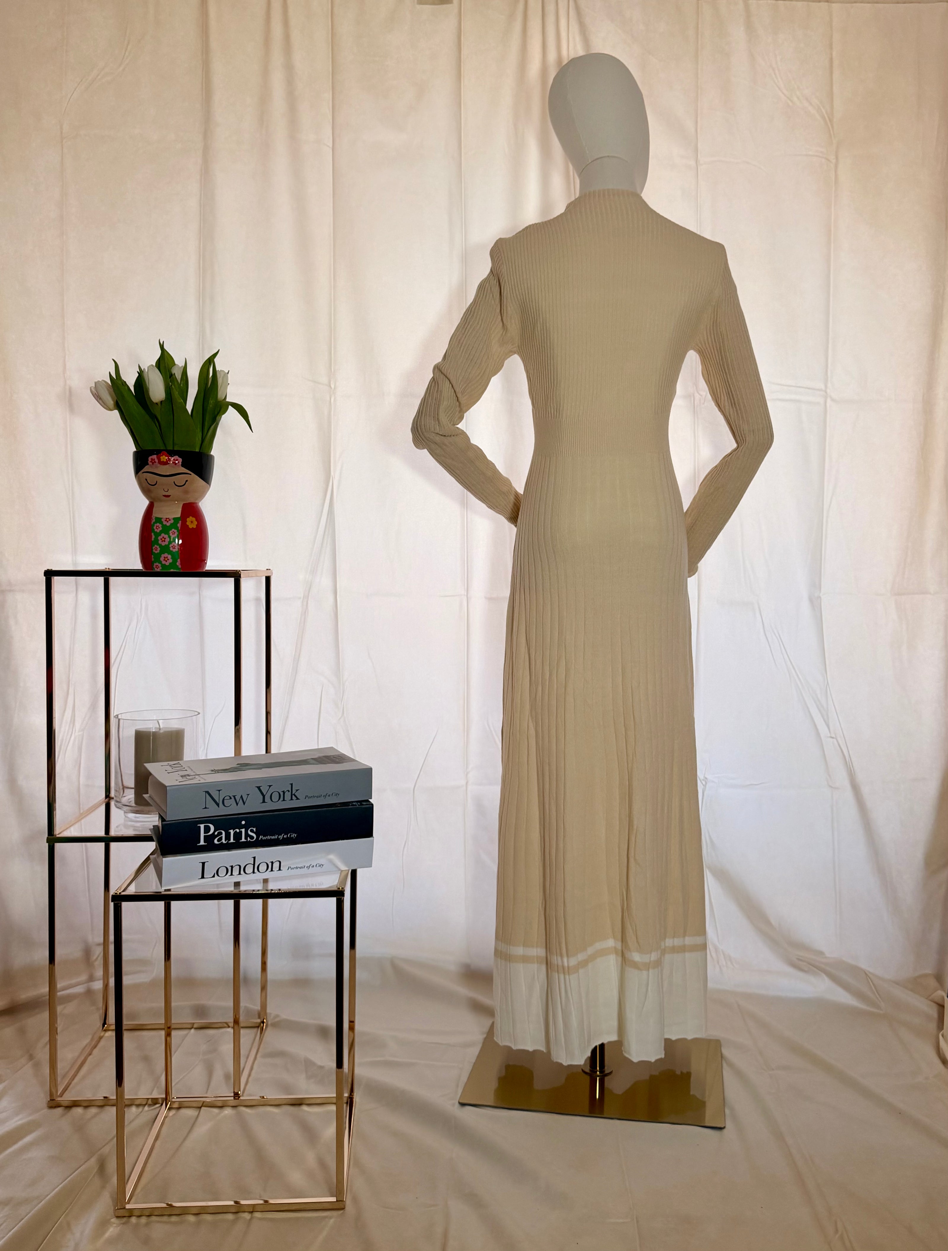 Soft Knit Colour Block Beige Jumper Dress