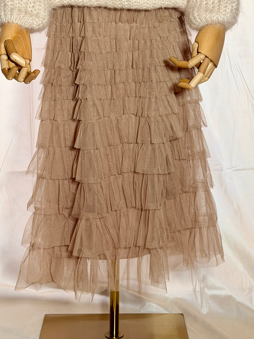 Midi Nude Layered Skirt
