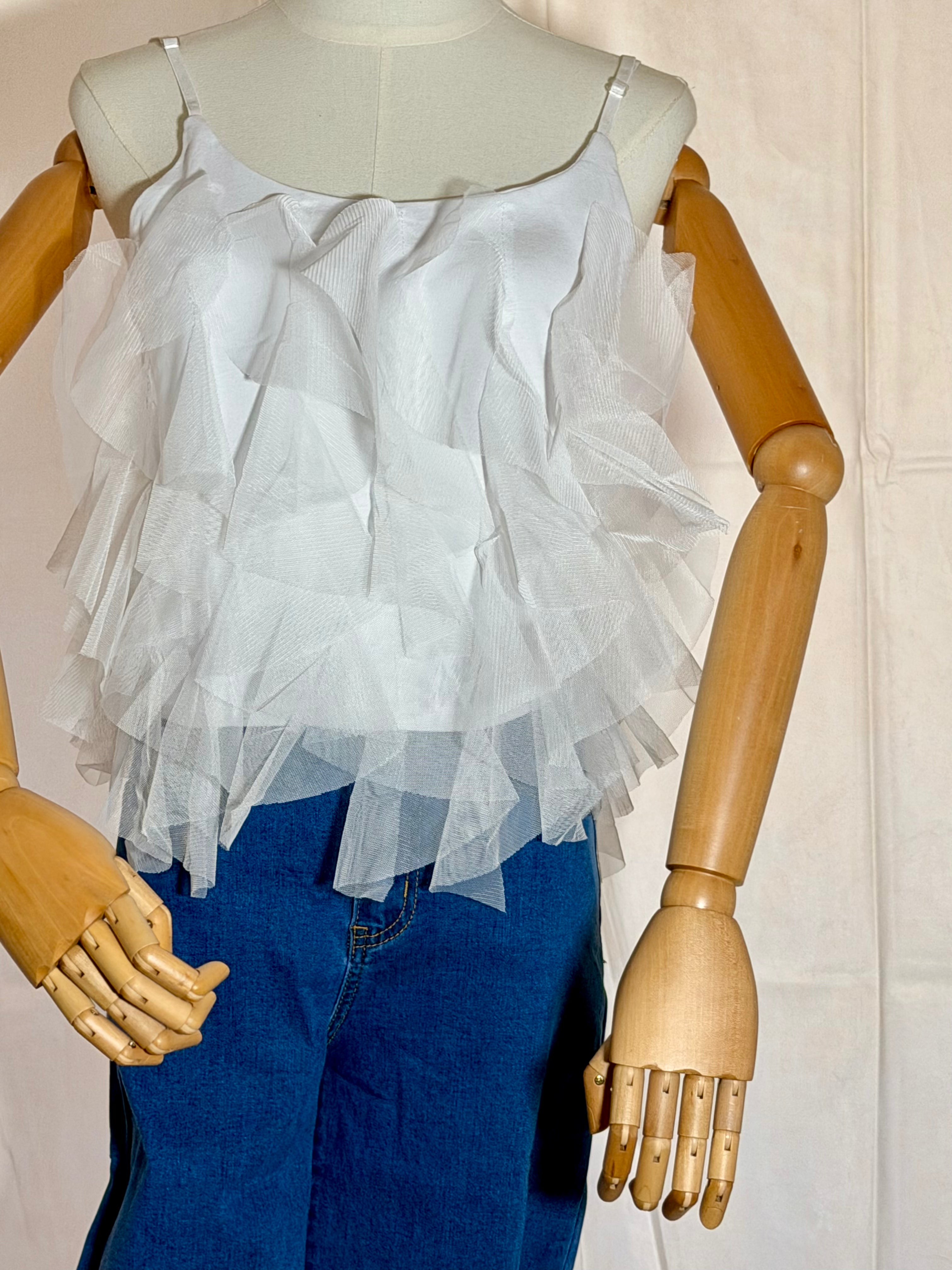Frill Mesh Trim Camisole Top