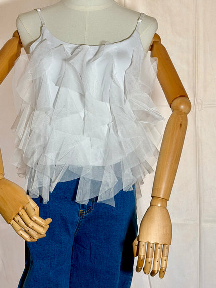 Frill Mesh Trim Camisole Top
