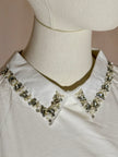 White Pintuck Sleeve Embellished Collar Shirt