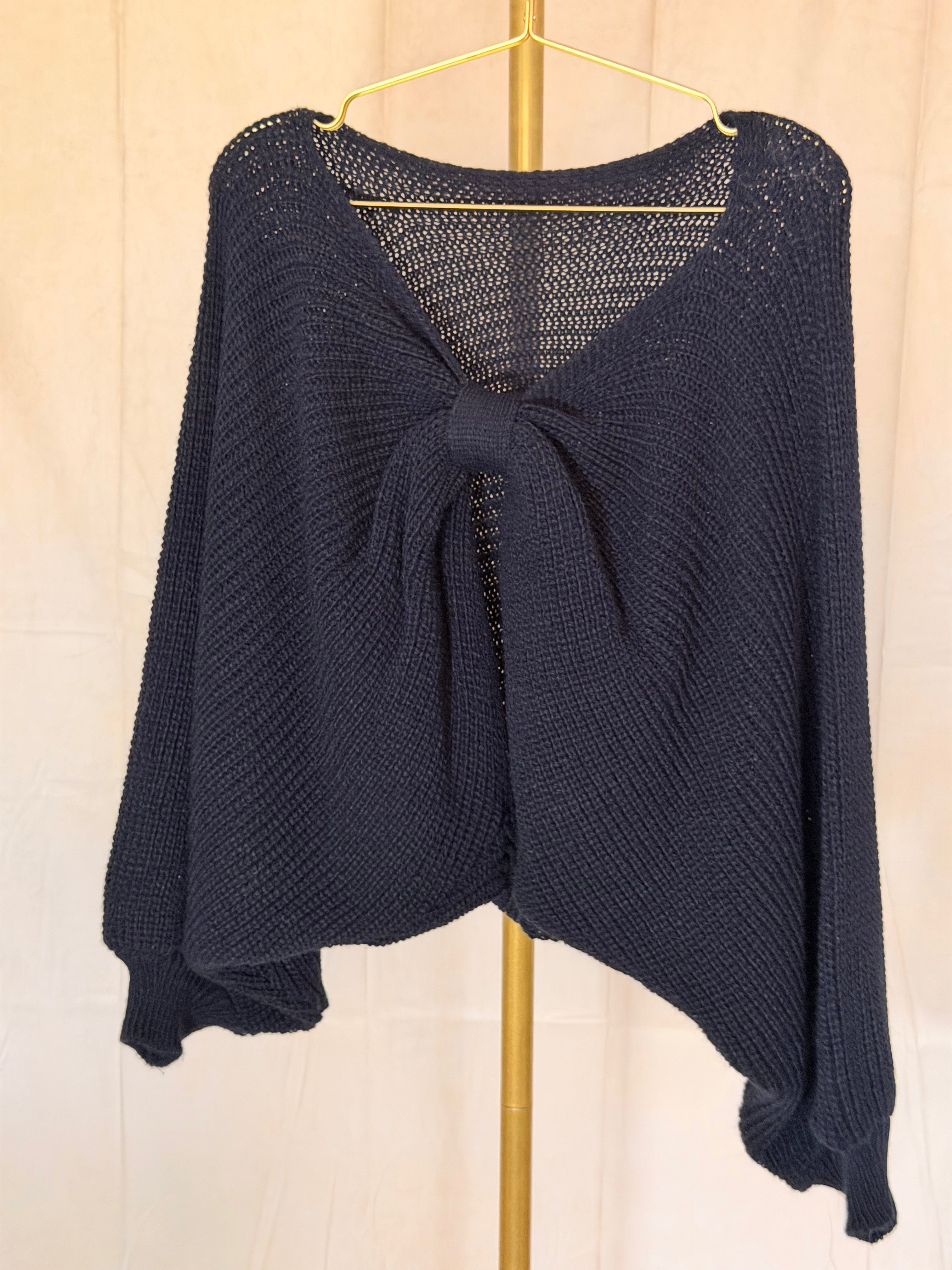 Back Bow Batwing Ribbed Jumper Navy