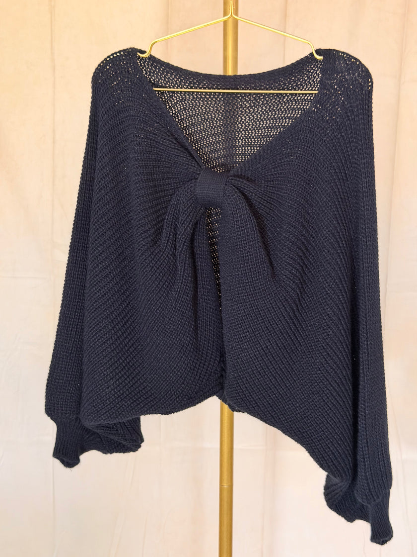 Back Bow Batwing Ribbed Jumper Navy