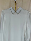 White Pintuck Sleeve Embellished Collar Shirt