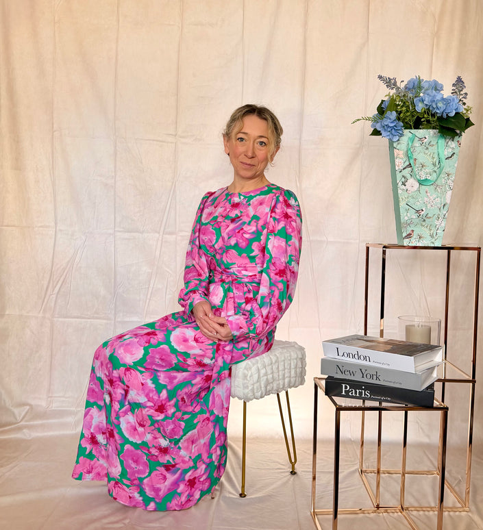 Pink Flower Midi Dress