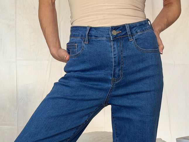 Blue Denim Wide Leg Jeans