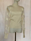 Mesh Flower Sleeved Turtle Neck Jumper