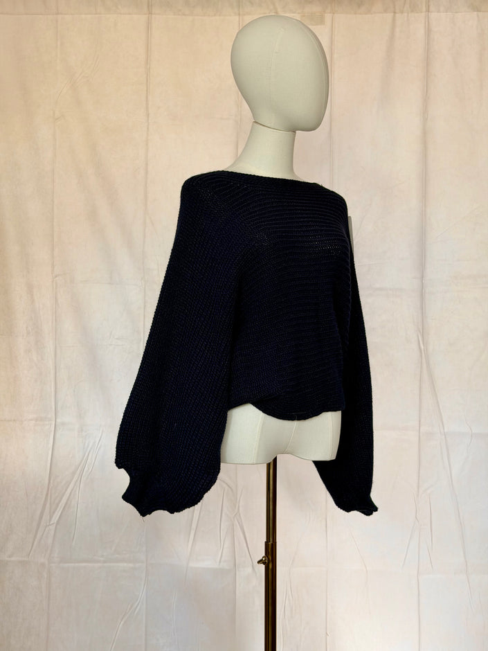 Back Bow Batwing Ribbed Jumper Navy