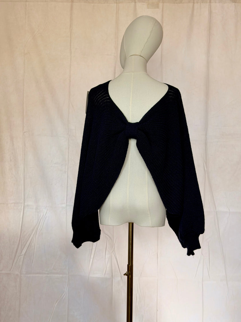 Back Bow Batwing Ribbed Jumper Navy