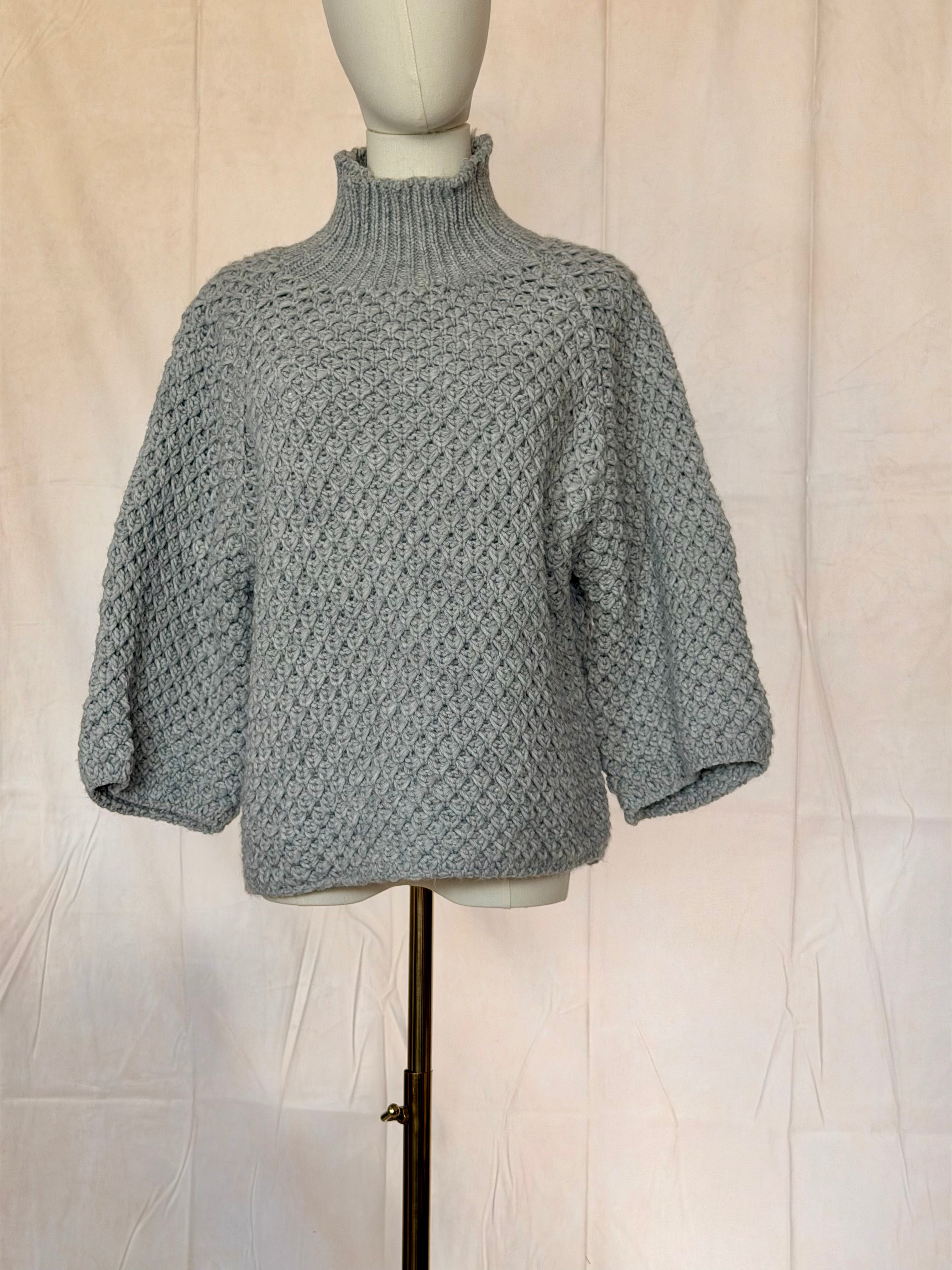 High Neck Crochet Jumper Blue