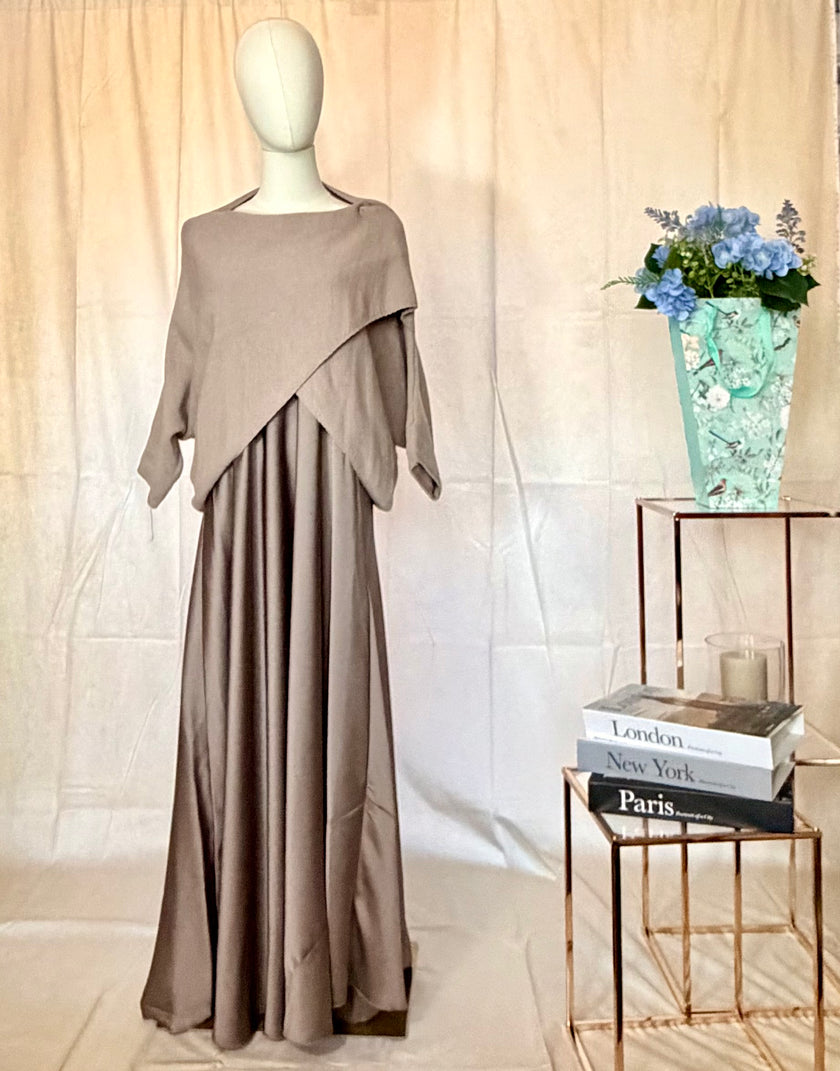 Open Knit Top and Satin Slip Dress - Mocha