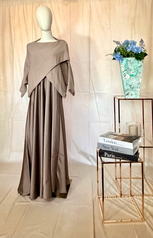 Open Knit Top and Satin Slip Dress - Mocha