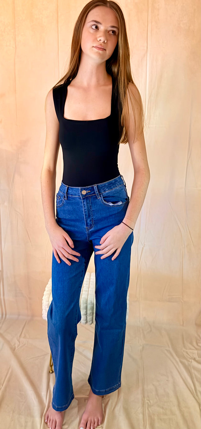 Blue Denim Wide Leg Jeans