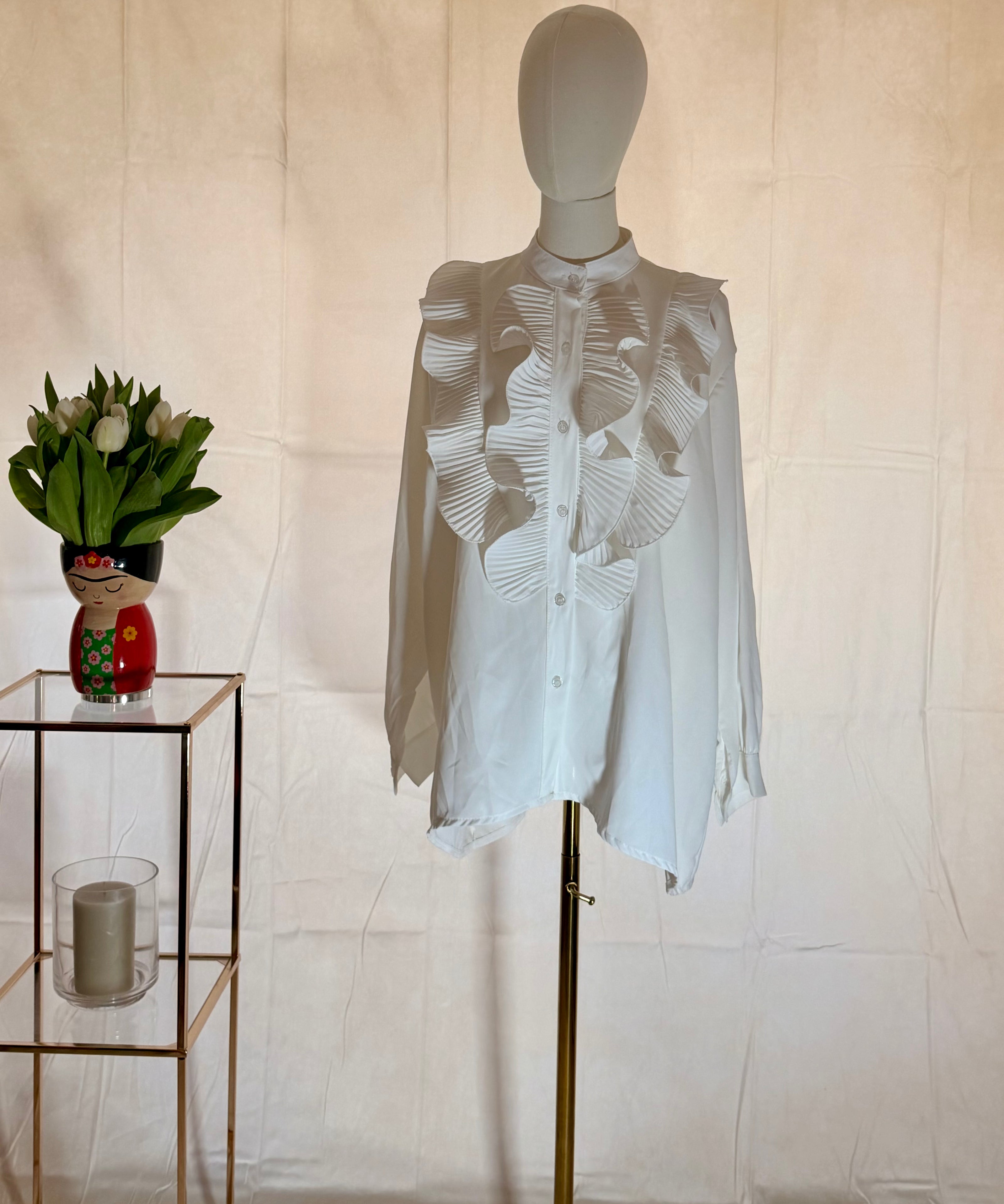 Ruffle Frill Long Sleeve White Shirt