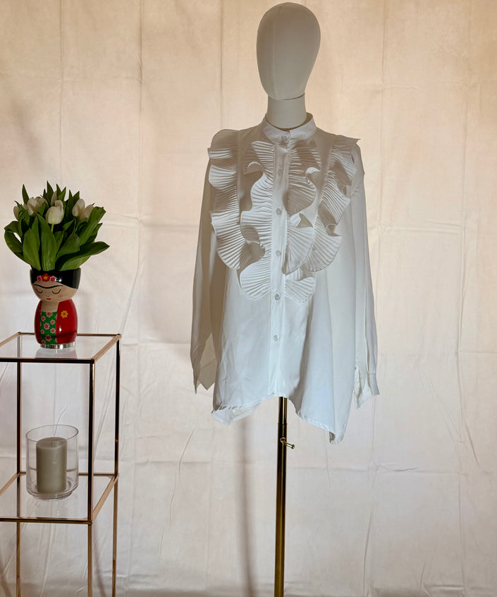 Ruffle Frill Long Sleeve White Shirt