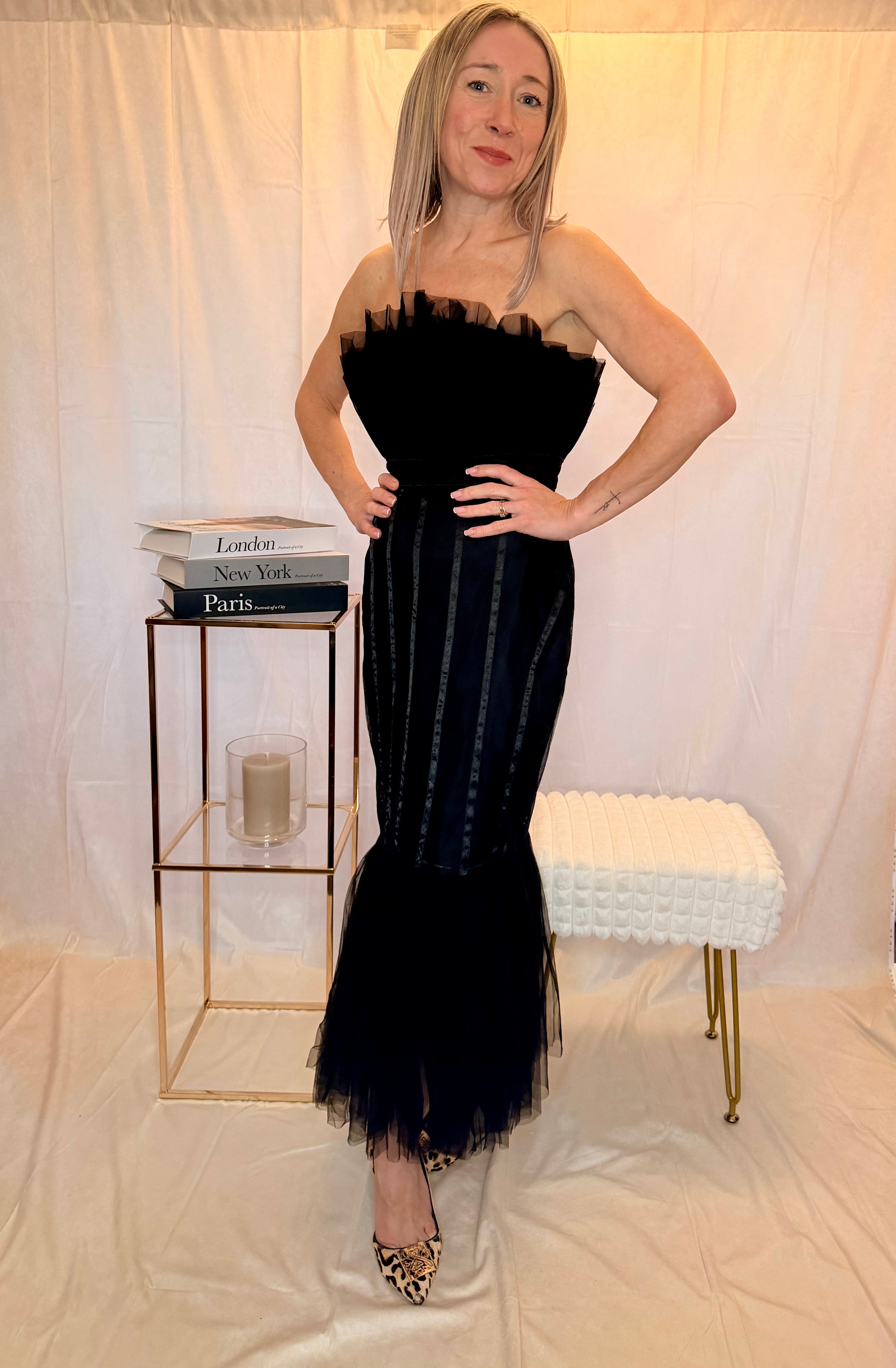 Black Strapless Midi Dress