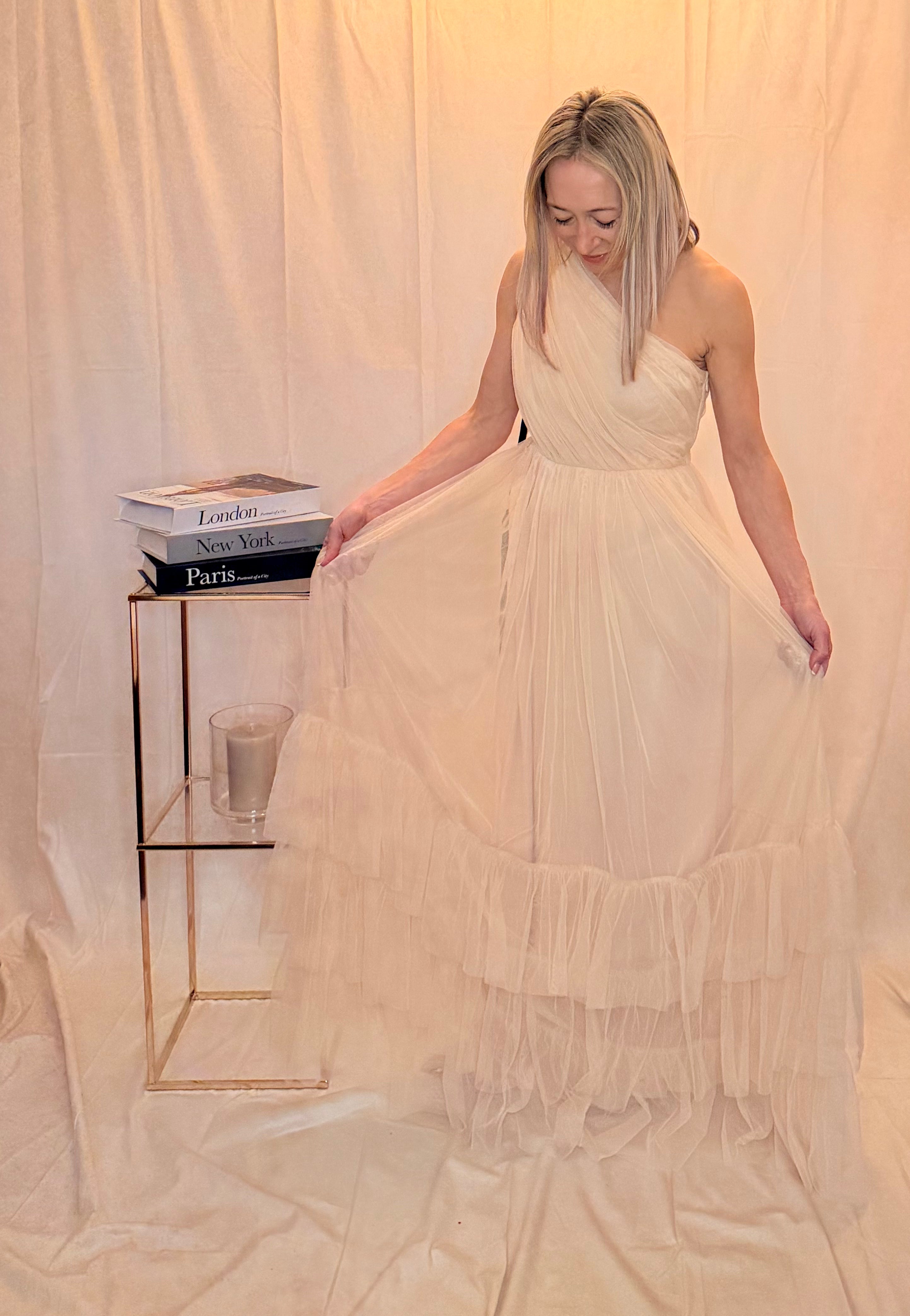 One Shoulder Maxi Dress in Champagne