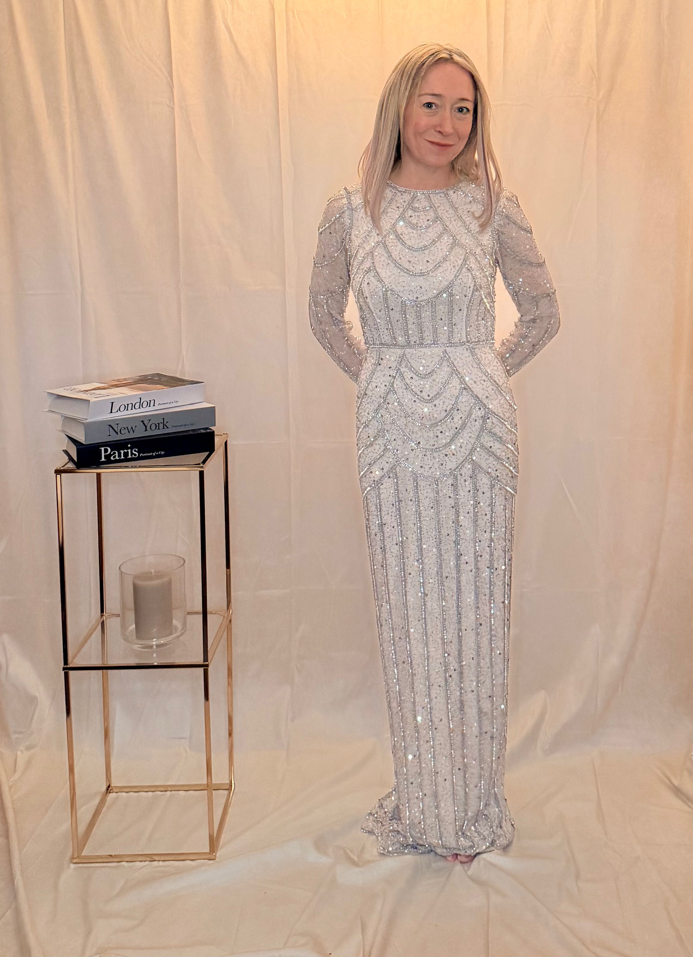 Embellished Grecian Maxi Dress in Powder Pink