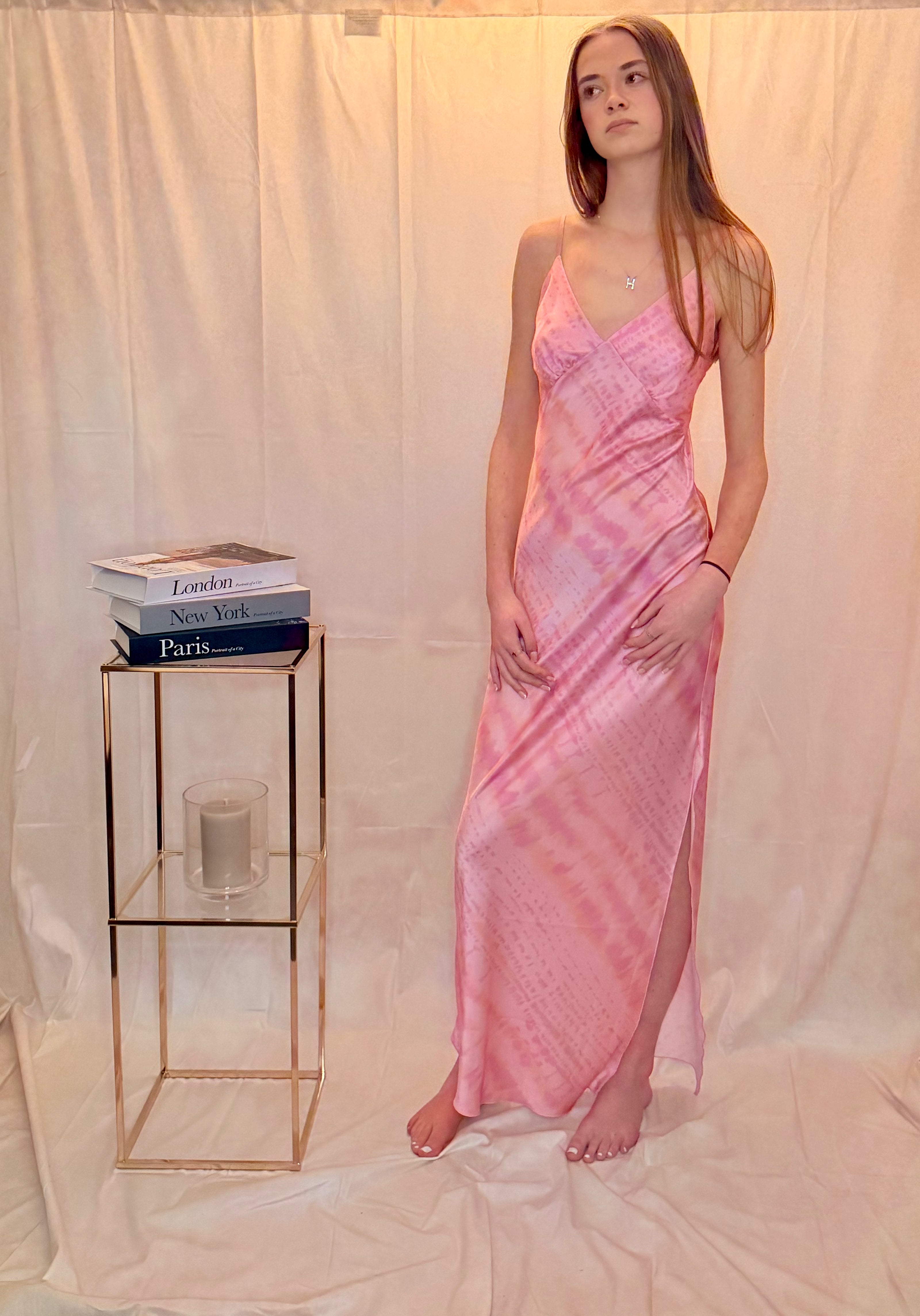 Abstract Print Satin Maxi Dress