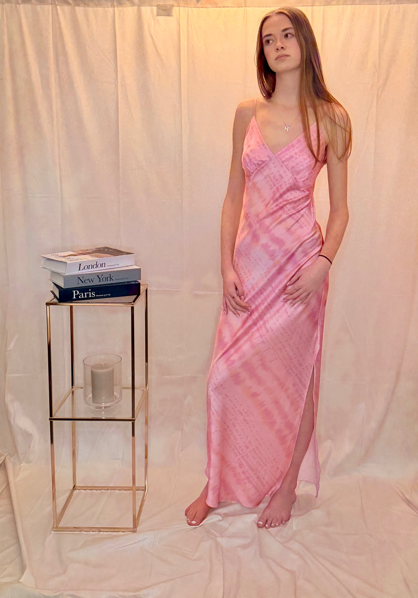 Abstract Print Satin Maxi Dress