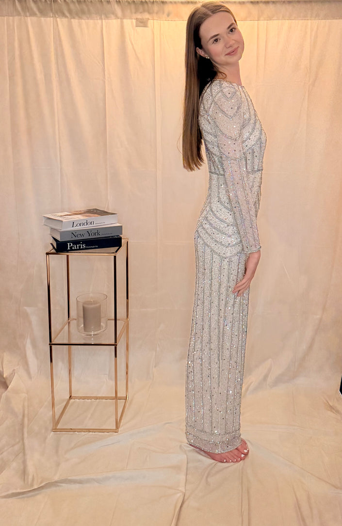 Embellished Grecian Maxi Dress in Powder Pink