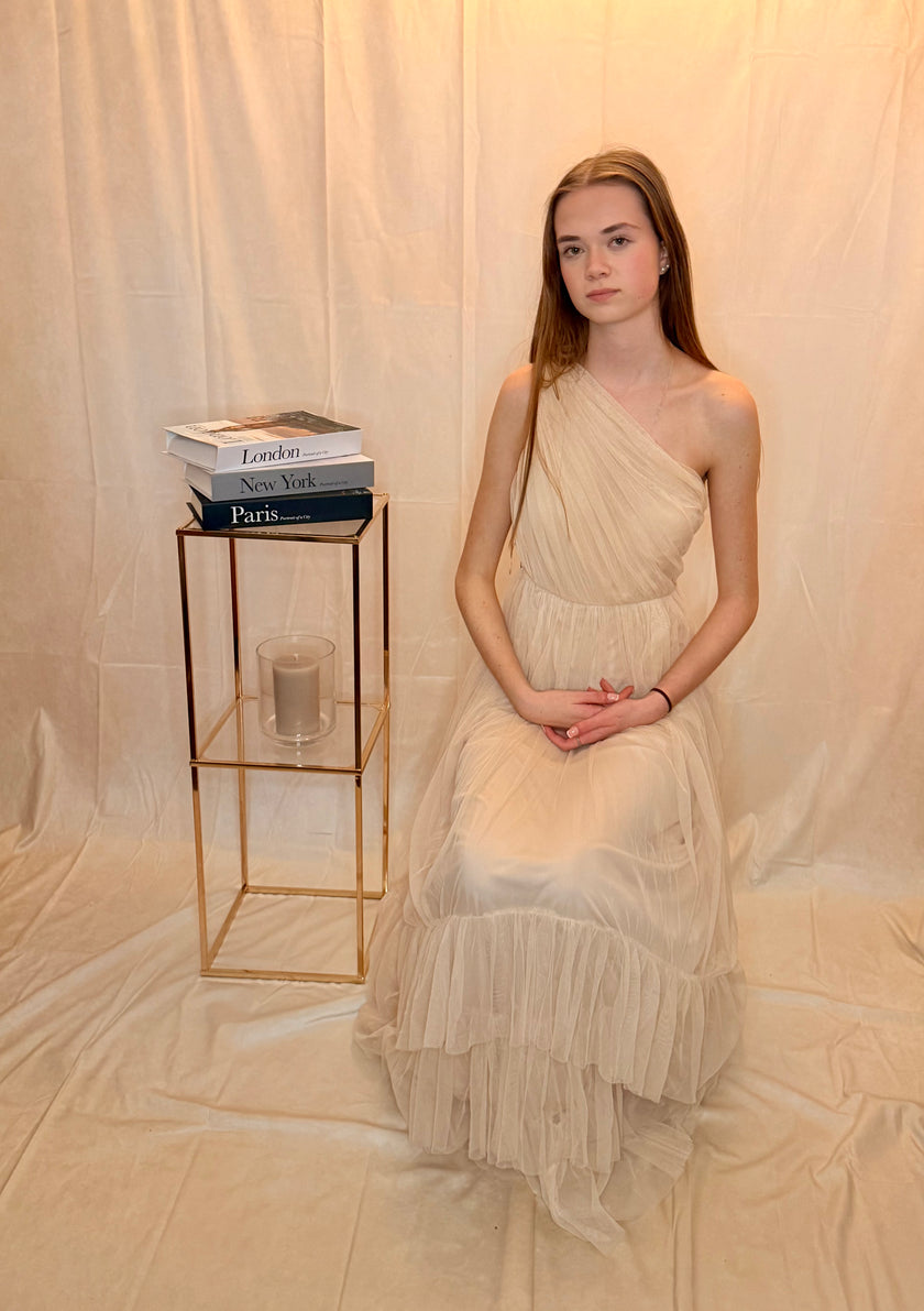 One Shoulder Maxi Dress in Champagne