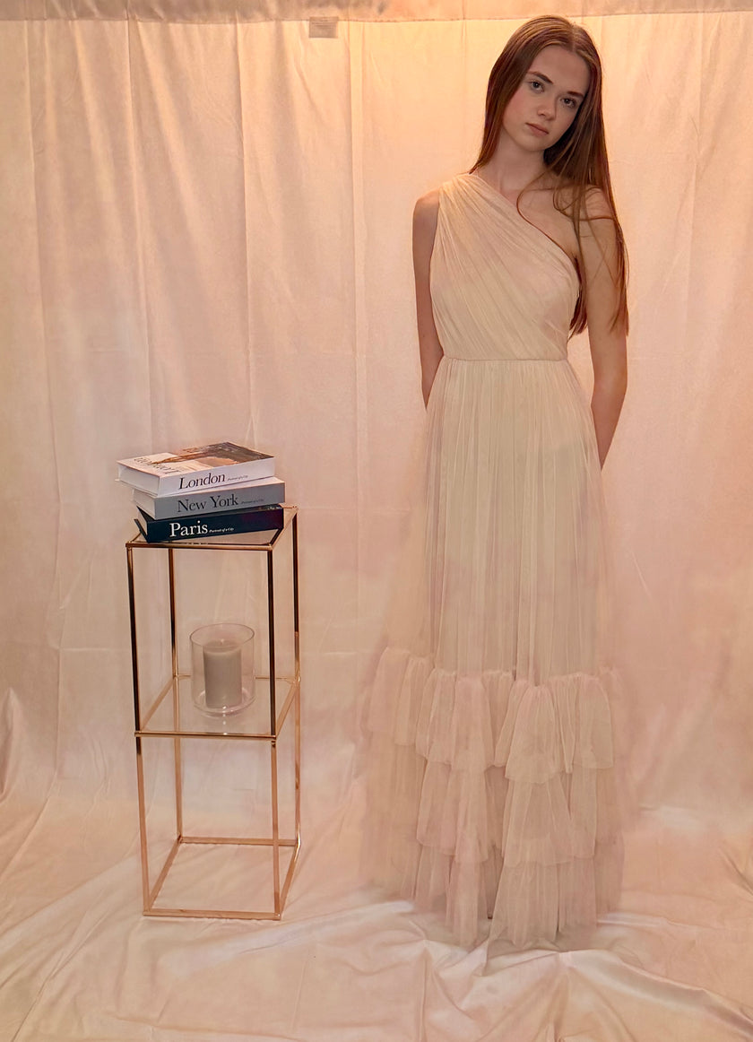 One Shoulder Maxi Dress in Champagne
